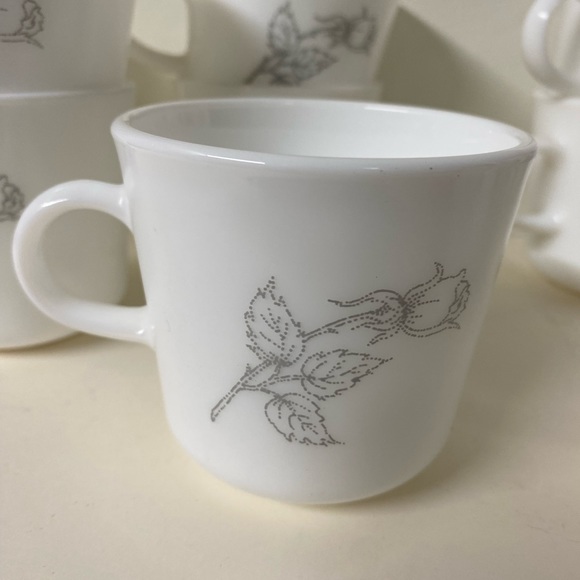Set of 8 vintage Corning coffee/tea cups Grey Rose pattern - Picture 7 of 8